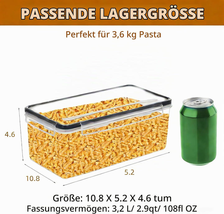 stusgo 4PCS 3.2L luftdicht Lebensmittel Lagerung Container mit Deckel, Kunststoff Pasta Jar für Past