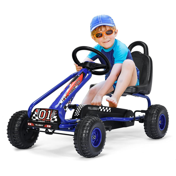 DREAMADE Gokart mit Handbremse & verstellbarem Sitz, Tretauto Tretfahrzeug mit geschlossenem Kettenk