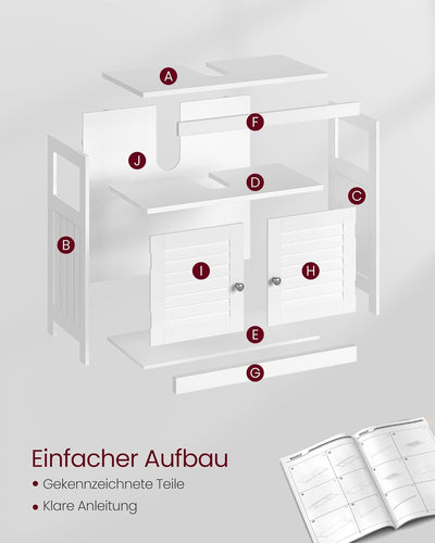 VASAGLE Waschbeckenunterschrank, Unterschrank ohne Waschbecken, viel Stauraum, Badschrank mit Lamell