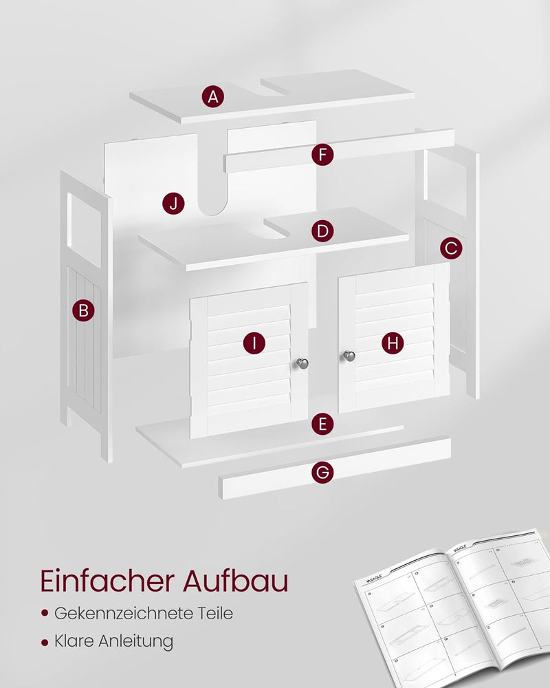 VASAGLE Waschbeckenunterschrank, Unterschrank ohne Waschbecken, viel Stauraum, Badschrank mit Lamell