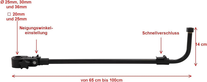 MIKADO Feederablage 65-100cm teleskopierbar für 25-36mm und 20-25mm Beine, Aluminium, Schwarz, Fisch