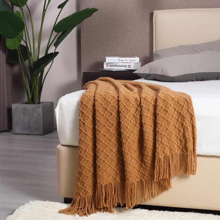 CREVENT Landhaus-Stil Boho Strickdecke für Couch Sofa Sessel Bett Wohnzimmer Dekoration, Weich Warm