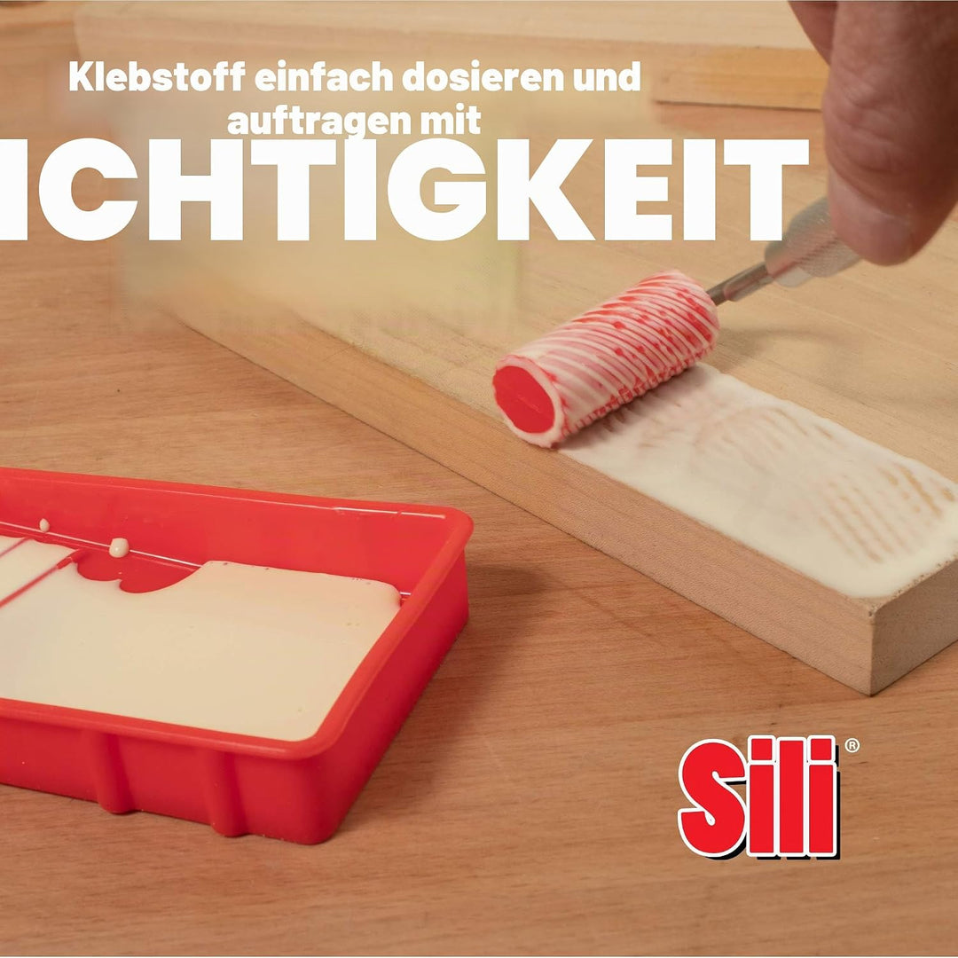 Sili Kleberoller mit Sili-Kleberablage für Kunst, Handwerk, Holzbearbeitung und grössere Klebeprojek