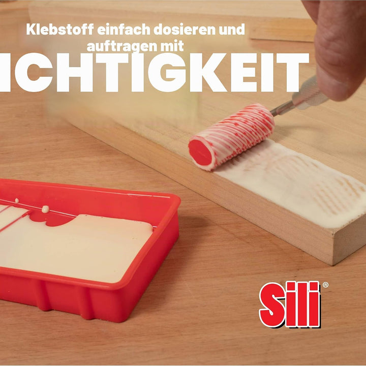 Sili Kleberoller mit Sili-Kleberablage für Kunst, Handwerk, Holzbearbeitung und grössere Klebeprojek