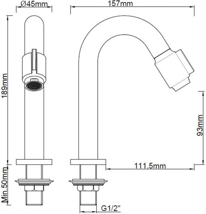 Essential 2.0 Kaltwasserhahn Gäste WC - 19 cm Hoher Waschtischarmatur - Messing - Mit Rosetten - Gol