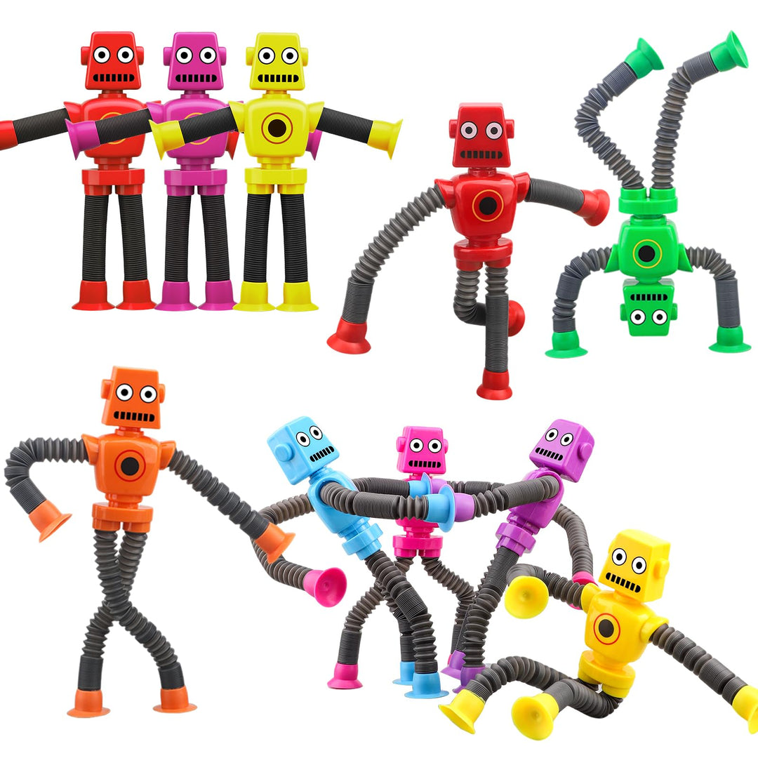 10 Stück verwandelbare Fidget Spinner Roboter - Saugnapf-Pop Tubes Sinnespielzeug, DIY-Kettenkreisel
