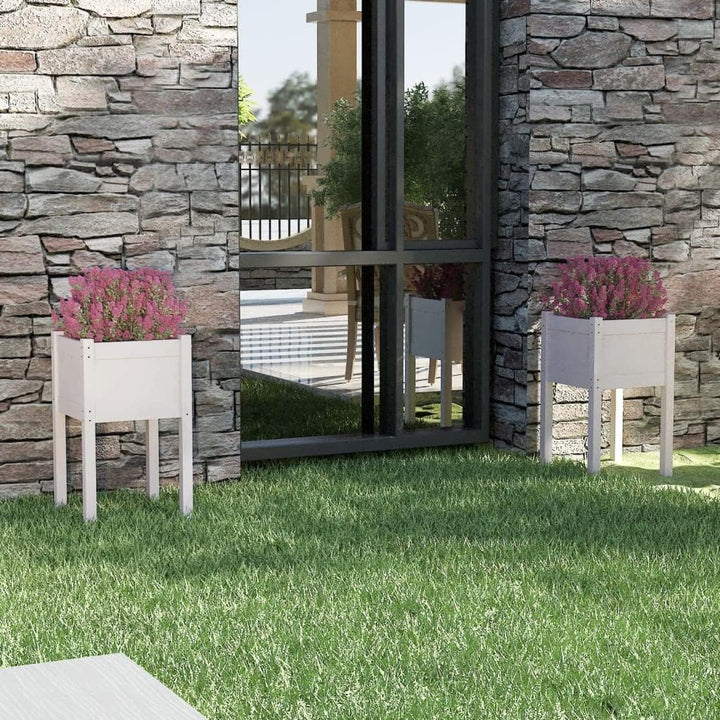 WIFESE Hochbeet Pflanzkübel 2 STK. Weiss 40x40x70 cm Massivholz Kiefer Blumentopf BlumentöPfe Pflanz