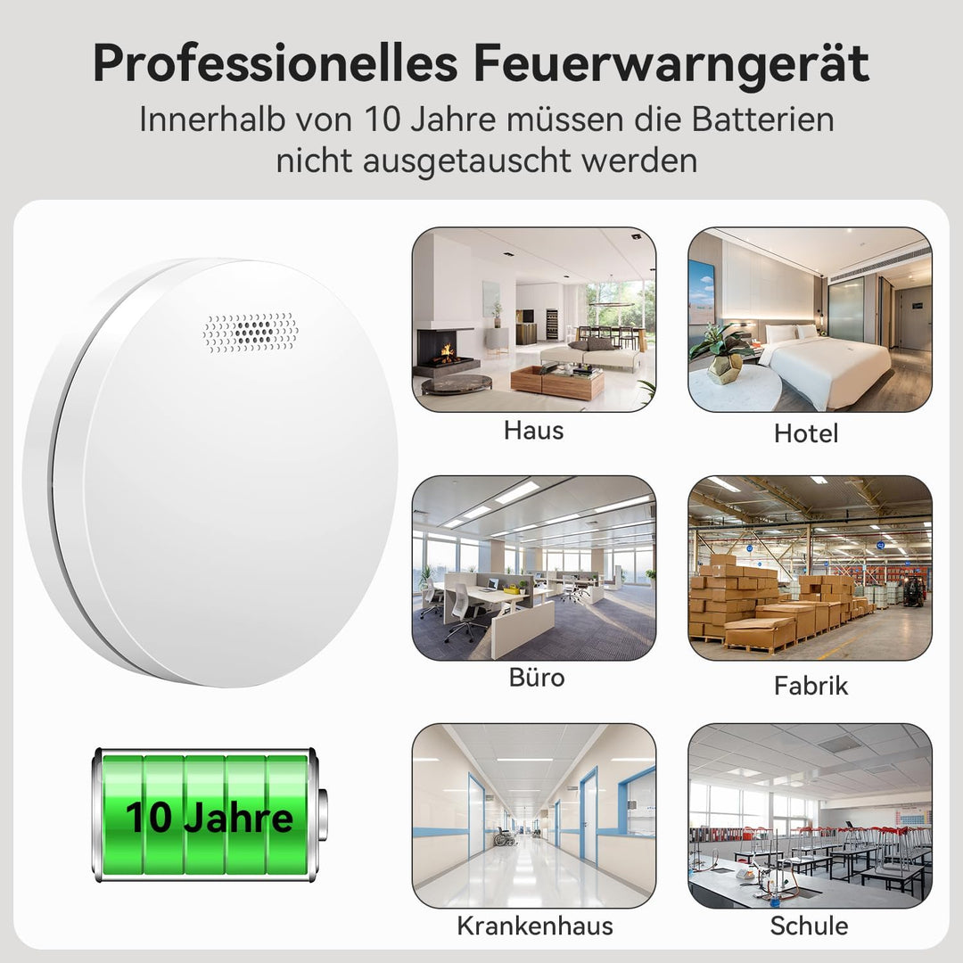 CPVAN Rauchmelder 10 Jahre Batterie - Kein Batteriewechsel Erforderlich, TÜV Zertifiziert Rauchwarnm