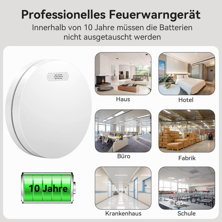 CPVAN Rauchmelder 10 Jahre Batterie - Kein Batteriewechsel Erforderlich, TÜV Zertifiziert Rauchwarnm