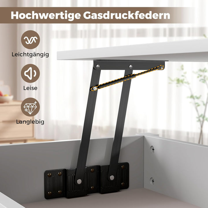 COSTWAY Couchtisch Höhenverstellbar, Sofatisch mit offene Ablage & 2 Schubladen, Wohnzimmertisch mit