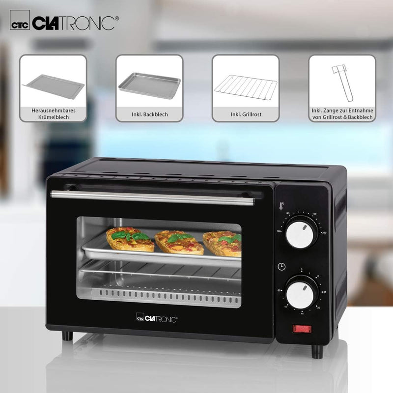 Clatronic MB 3746 Minibackofen, 8 Liter Backraum, Ober- und Unterhitze, 60 Minuten-Timer mit Endsign