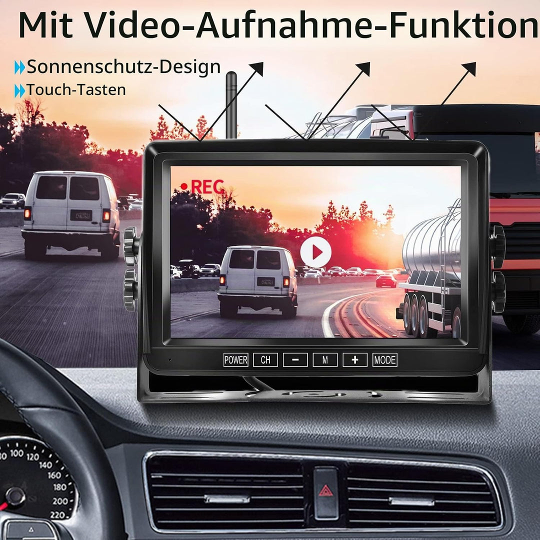 Hodozzy Kabellos Rückfahrkamera Set DVR, 7-Zoll-Color-LCD-Monitor, Wireless Backup Auto Kamera Video