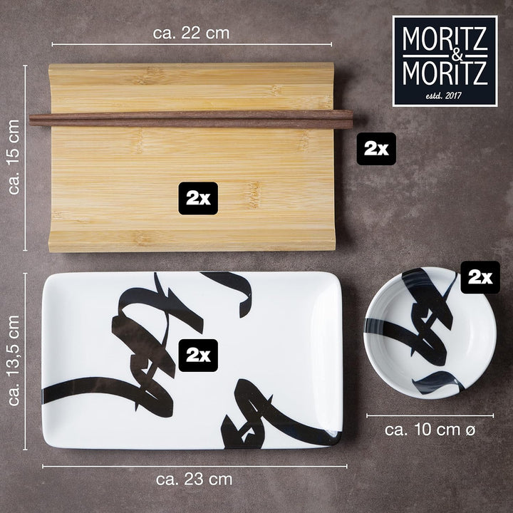 Moritz & Moritz Sushi Geschirr Set für 2 Personen - 10 Teile - Sushi Servierset mit 2x Sushi-Teller,