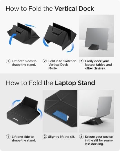 Spigen Slim Fold Laptop Ständer &Vertikal Dock, Ergonomischer, Ultraflacher und Tragbarer Notebook-S