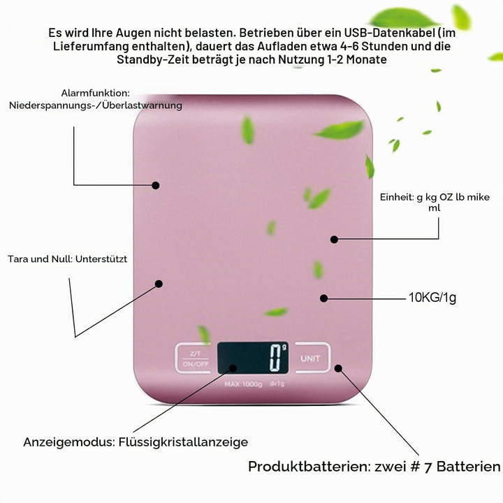 Küchenwaage Digital, 10kg/1g Küchenwaage USB Wiederaufladbar Digitale Küchenwaagen mit LCD Display &amp;