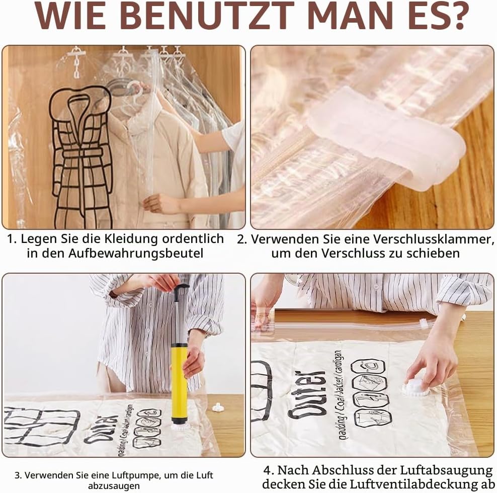 Vakuumbeutel zum Aufhängen, 5 Stück Hängend Vakuumbeutel Mit Kleiderhaken Hanging Vacuum Storage Bag