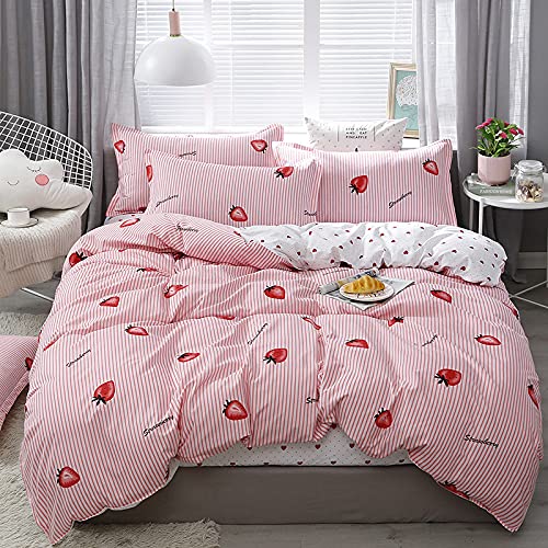 Bettwäscheset mit Erdbeer-Motiv, für Mädchen, süsses Erdbeer-Herz, Liebe, Obst, Bettwäsche-Set, für