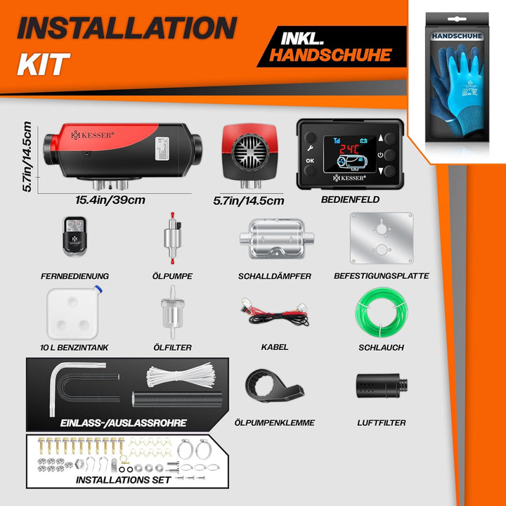 KESSER® Standheizung Diesel 8kW Dieselheizung 12V/24V mit Timer, LCD-Display & Fernbedienung | Schne