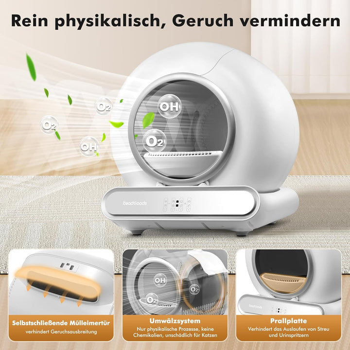 Katzenklo Selbstreinigend Katzentoilette Elektrische 65L, Gross Automatisches Katzenklo, Niedriger E