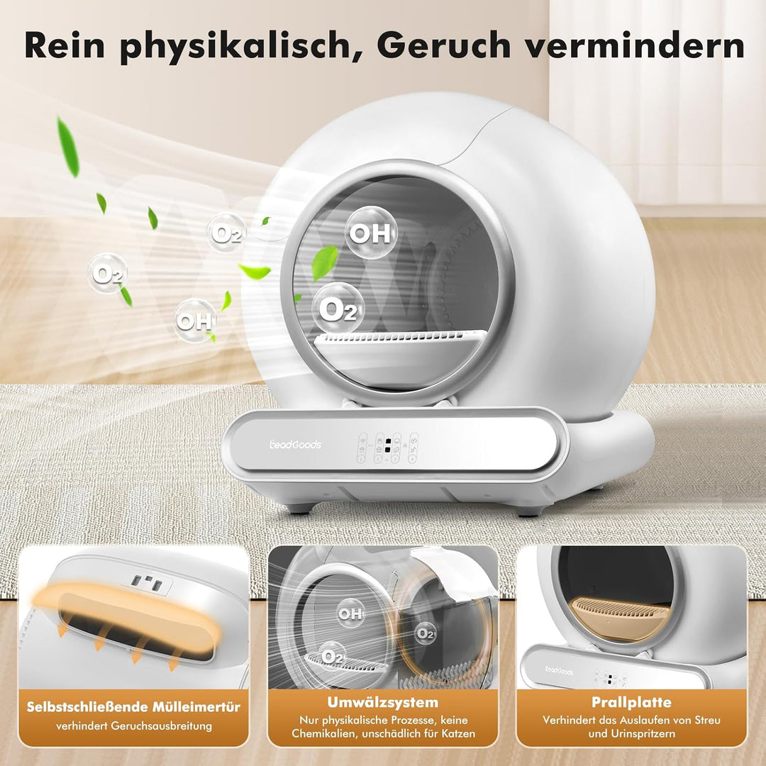 Katzenklo Selbstreinigende Katzentoilette gross 65L, Automatische Elektrisches Katzenklo, Abnehmbare