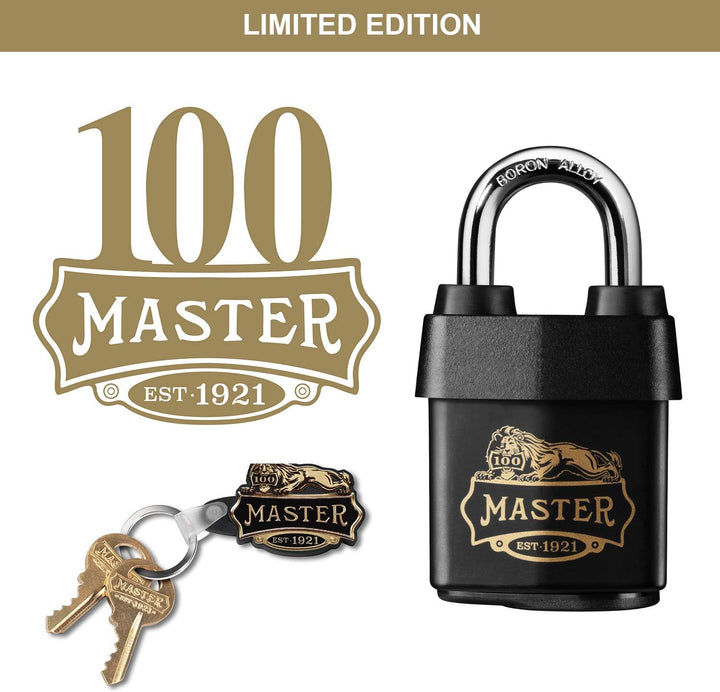 Master Lock 1921EURDCC Höhersicherheits Vorhängeschloss mit 100-jähirgem Logo gedruckt, Schwarz, 97