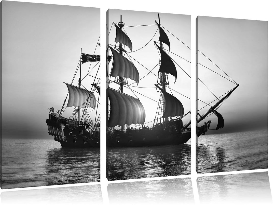 Pixxprint Altes Segelschiff 3Teiler 120x80 cm Leinwandbild Wandbild Kunstdruck