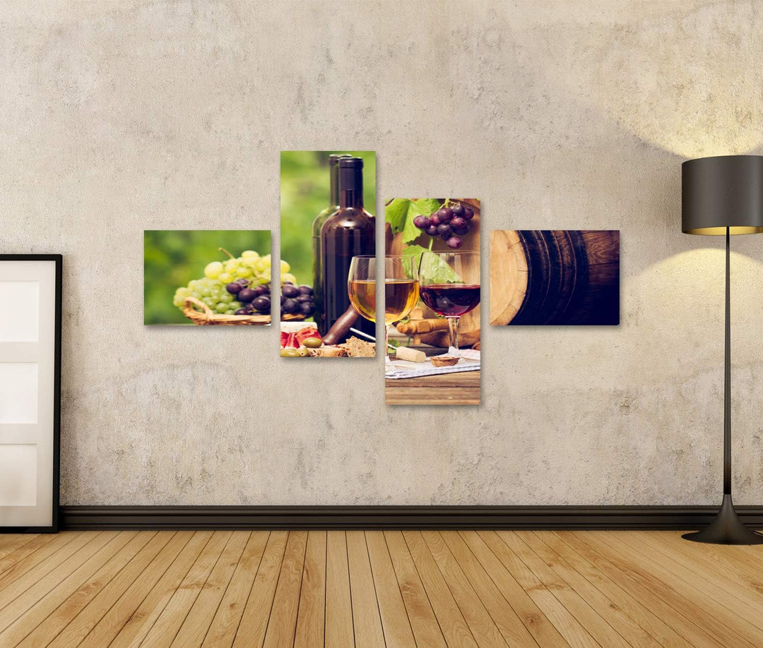 islandburner Bild auf Leinwand Wein Käse Tisch Close Up Bilder Wandbilder Poster Leinwand 150x80cm -