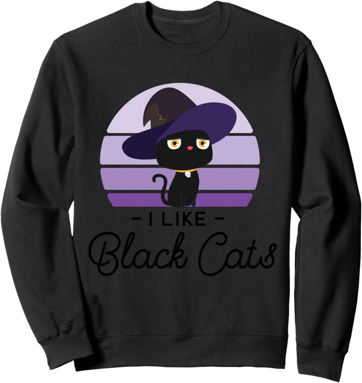 I Like Black Cats Katze mit niedlichem Hexen Hut Halloween Sweatshirt
