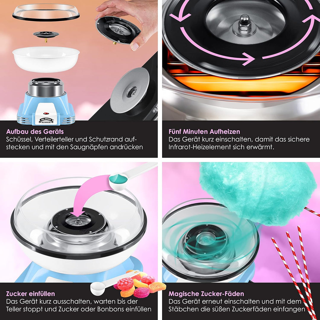 KESSER® Zuckerwattemaschine Set für Dein zuhause - Mit 30x Zuckerwatte Stäbchen & Messlöffel - Retro