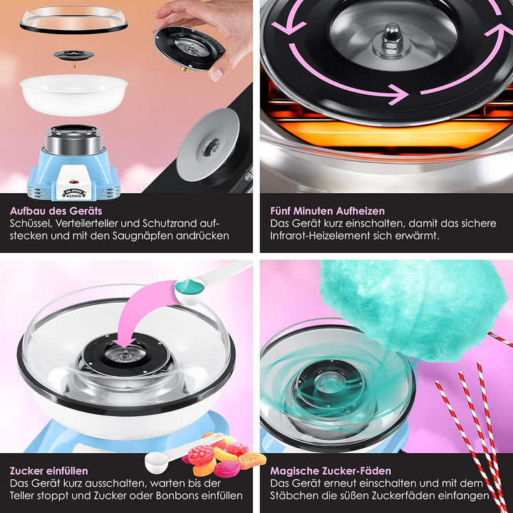 KESSER® Zuckerwattemaschine Set für Dein zuhause - Mit 30x Zuckerwatte Stäbchen & Messlöffel - Retro