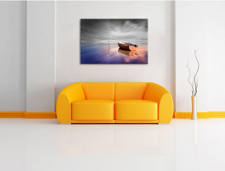 Pixxprint Einsames Boot auf See als Leinwandbild/Grösse: 100x70 cm/Wandbild/Kunstdruck/fertig bespan