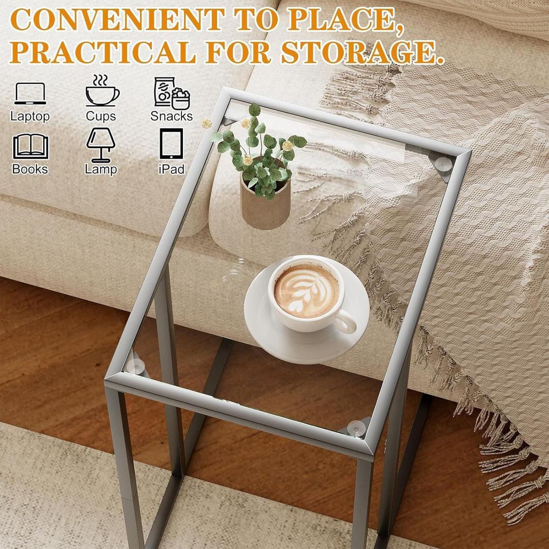Beistelltisch, Couchtisch C Form, Wohnzimmertisch mit Metallgestell, Sofatisch, Kaffeetisch, Saugpla