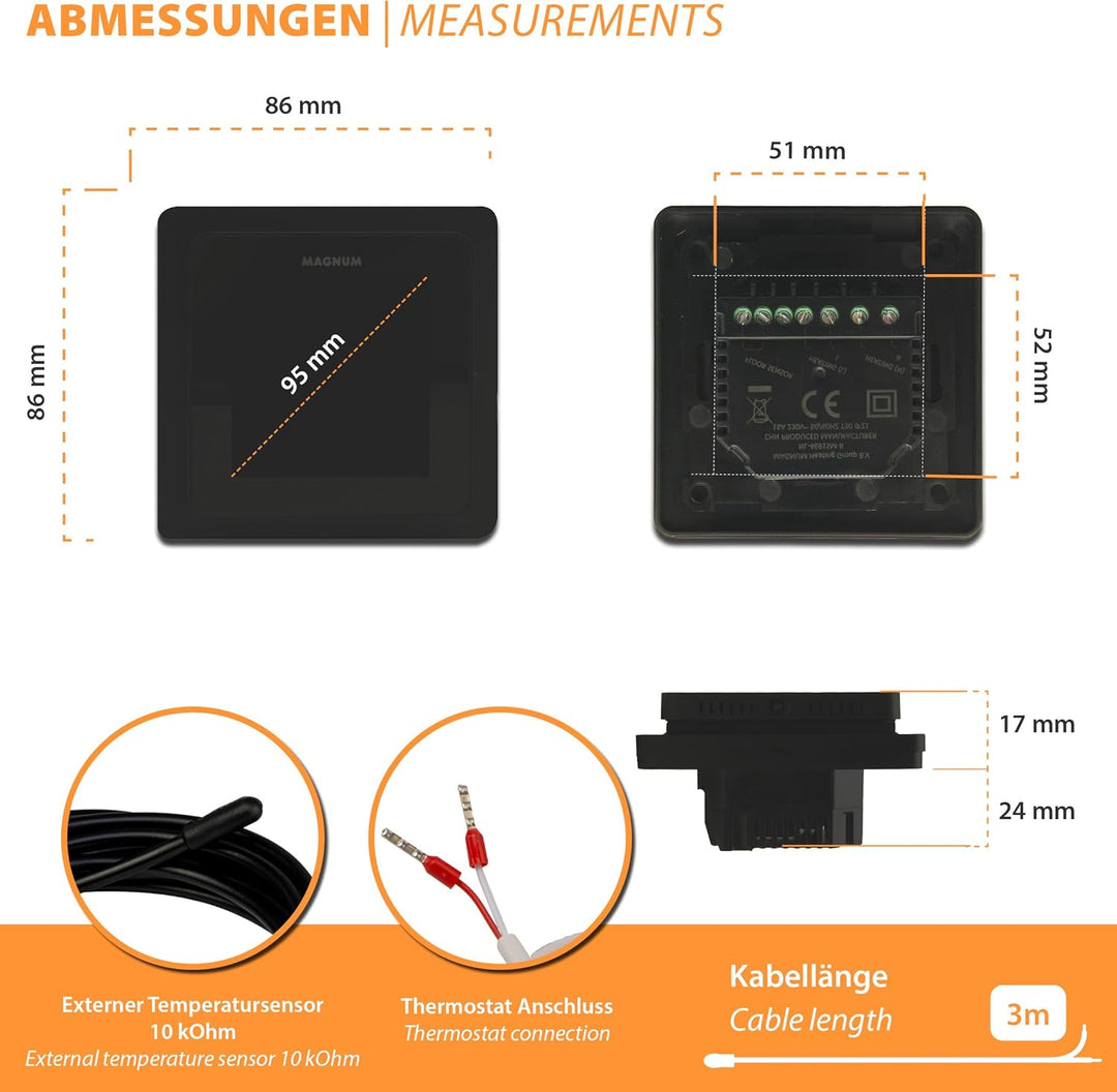 MRC WiFi Smart Thermostat/Raumregler mit Bodenfühler für Fussbodenheizung, Elektro-Heizung, Konvekto
