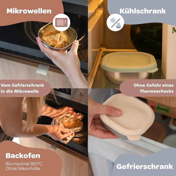 BÉABA Edelstahl-Babybreibehälter Set – Hermetische & Bruchsichere Aufbewahrungsdosen, Mikrowellen- &