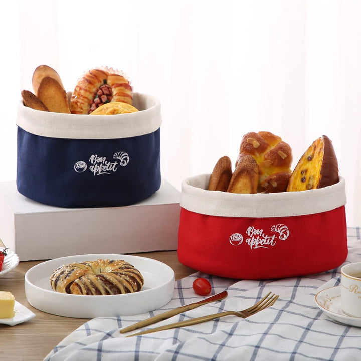 Brotkorb Stoff 2er-Set, Brötchenkorb, Baumwolle, in zwei verschiedenen Farben und Grössen, Rot / Bla