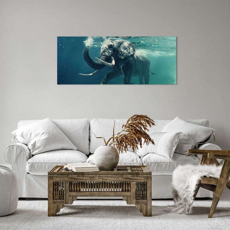 Panorama Bilder auf Leinwand 100x40cm Leinwandbild Elefant Tier Wasser Gross Wanddeko Bild Schlafzim