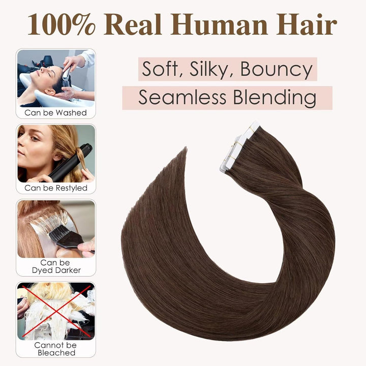 TESS Tape Extensions Echthaar 100g Mittelbraun 40 pcs Remy Human Hair Echthaar Extensions Tape 45 cm