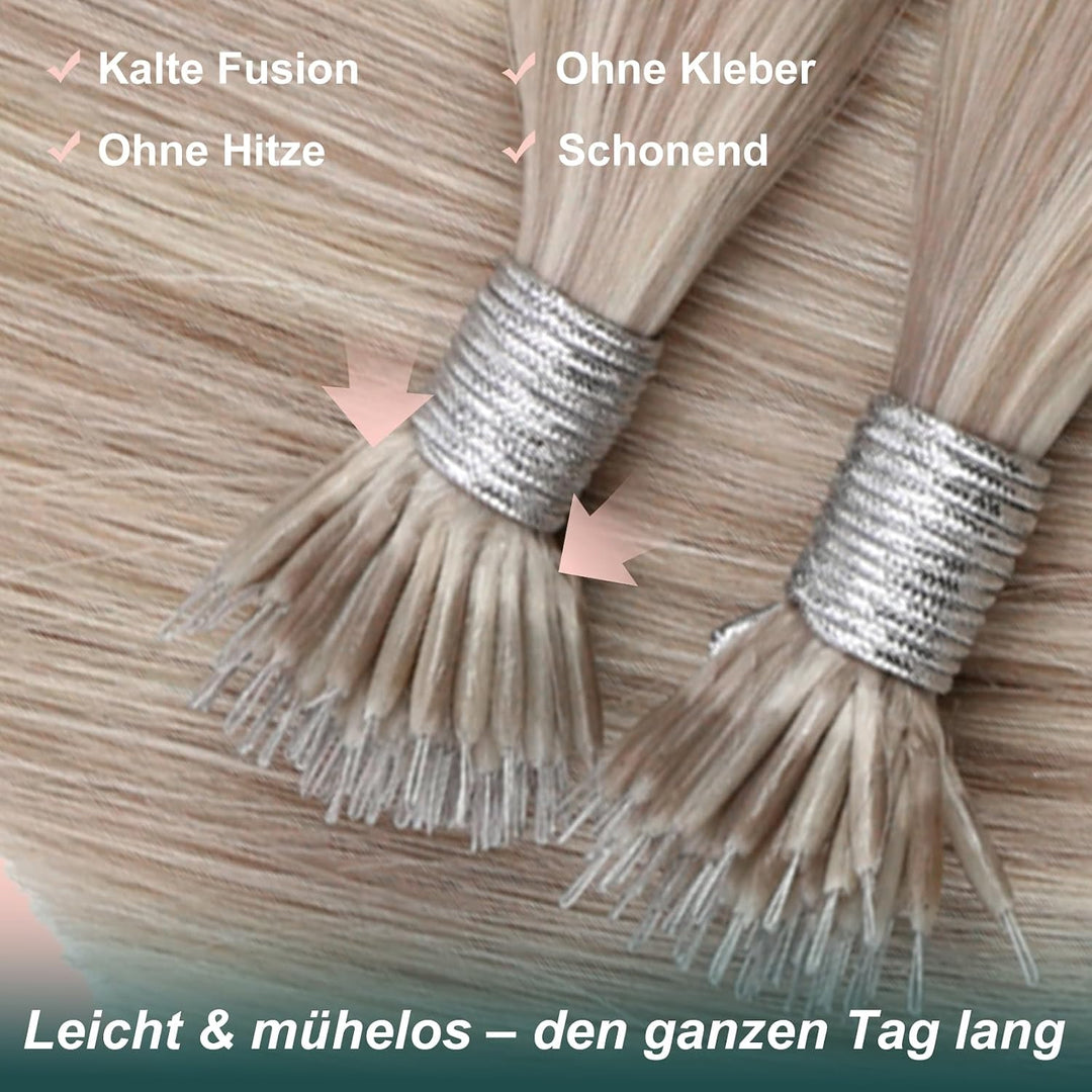 Easyouth Nano Bead Extensions Echthaar Farbe Aschblond und Gelb Blond 14 Zoll 50 Stück 50g Nano Loop