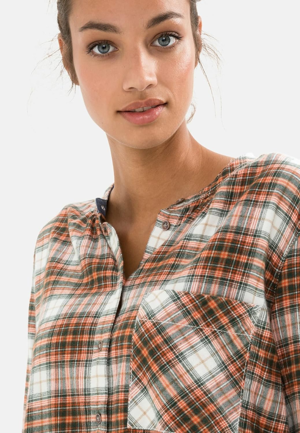 camel active Damen Karobluse mit Rundhalskragen XS Orange, XS Orange