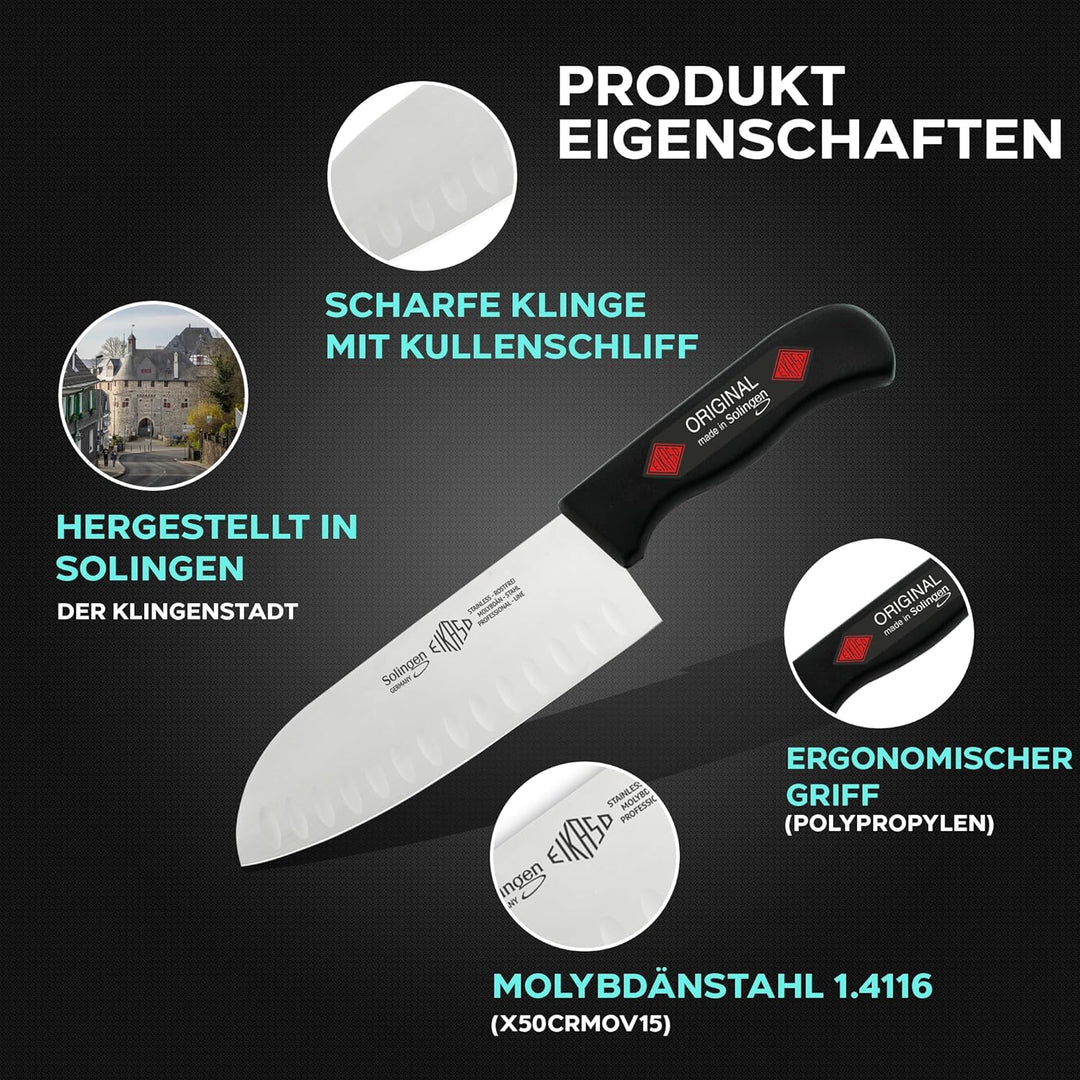 EIKASO Solingen Santokumesser mit Kullen 16cm Klinge aus Molybdänstahl 1.4116 Fleischmesser Allzweck