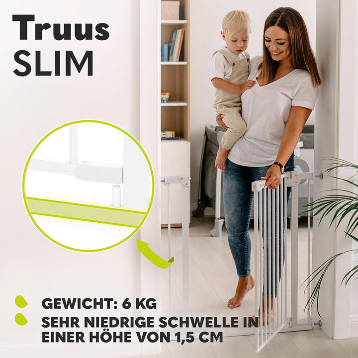 LIONELO Truus Slim Treppenschutzgitter, Ohne Bohren, Türschutzgitter, Baby Türgitter zum Klemmen, Me