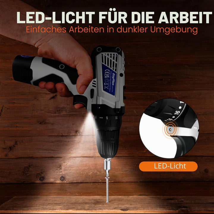 Akku-Bohrschrauber 16,8V Akkuschrauber Set mit 1.5Ah Akkus und 24tlg Zubehör, 45 N.m Max akku bohrma