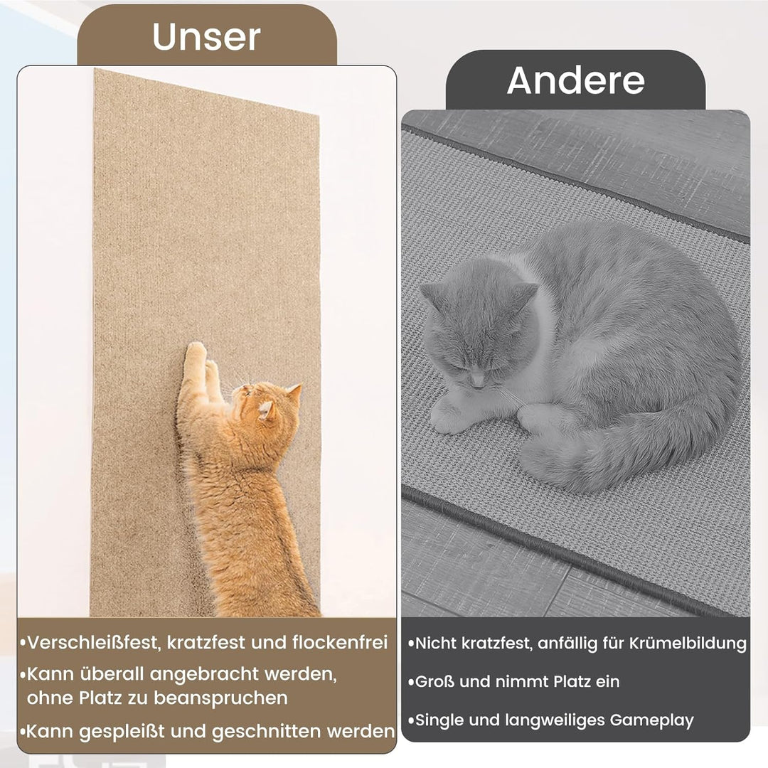 200x40CM Selbstklebend kratzmatte Katze, Kratzbretter Katze Wand, DIY Kratzbrett, Kratzschutz Sofa I