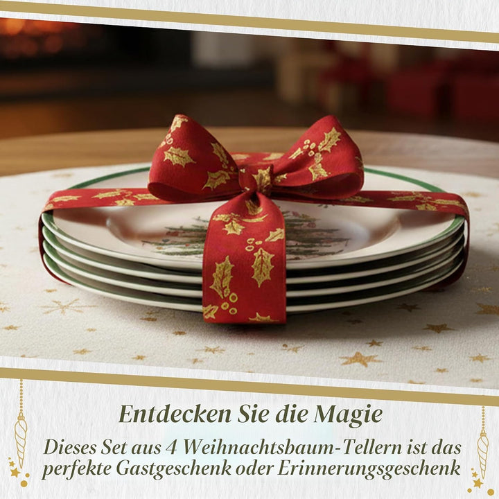 Spode Christmas Tree 25,4 cm Essteller-Set mit 4 Stück – Geschirr im Weihnachtsdesign (grün)