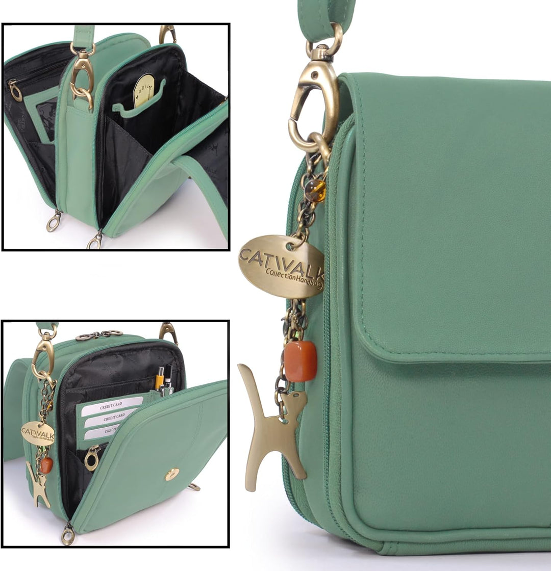 Catwalk Collection Handbags - Leder - Organizer/Umhängetasche/Schultertasche - TEAGAN Grün, Grün
