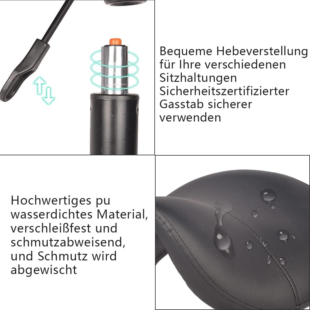 Mingone Sattelhocker Ergonomisch 360°-Drehung, 2 Stück Schwarz | Gepolsterte PU-Sitzfläche, Ergonomi