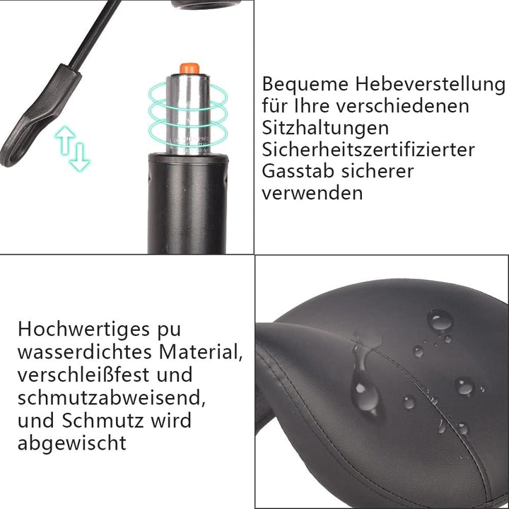 Mingone Sattelhocker Ergonomisch 360°-Drehung, 2 Stück Schwarz | Gepolsterte PU-Sitzfläche, Ergonomi