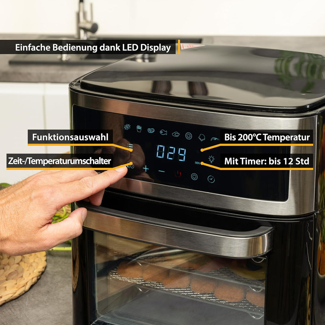 TZS First Austria Air Fryer Oven 13L | Digitalsteuerung | 8 Programme | Rotisserie | Innenbeleuchtun