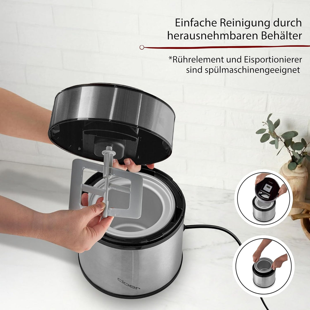 Cloer 9959 Eismaschine für Eis Creme, Eis, Frozen Joghurt und Sorbet, 1,5 l Fassungsvermögen, LED-Di