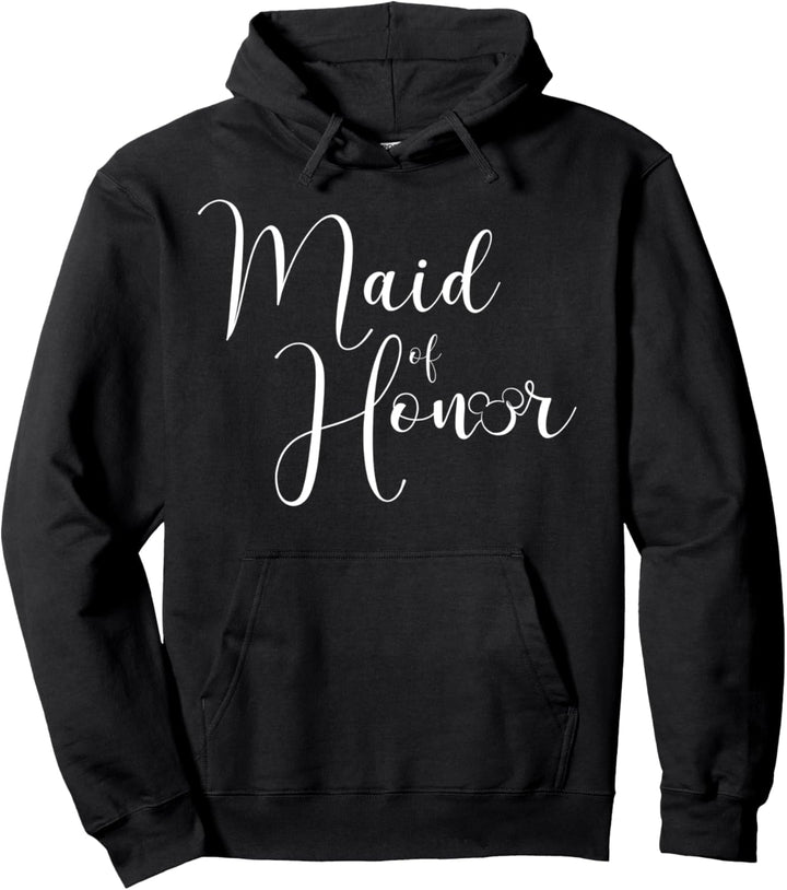 Disney Mickey Mouse Maid Of Honor Cursive White Text Logo Pullover Hoodie
